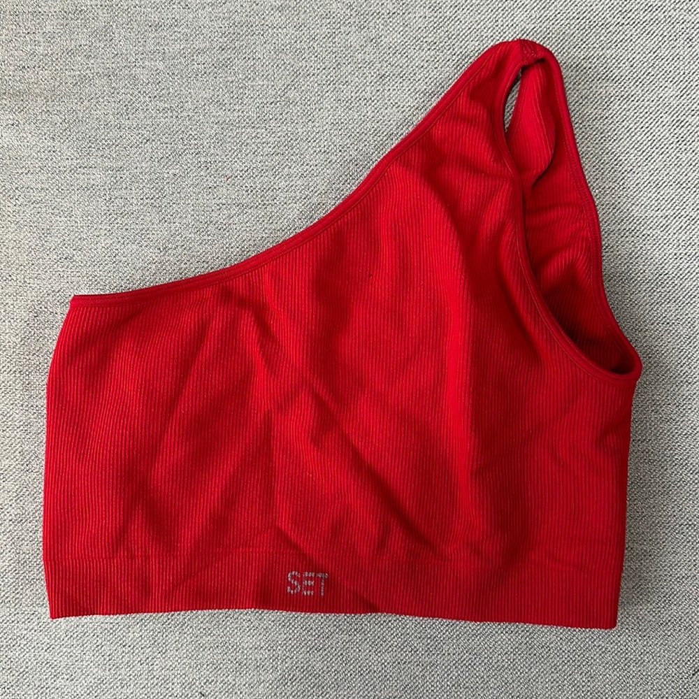 SET ACTIVE red off the shoulder top